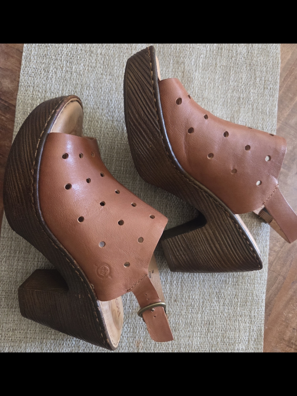 Born Børn Cognac Brown Leather Perforated Slingback Comfort Sandals Women's 7M - Picture 6 of 8